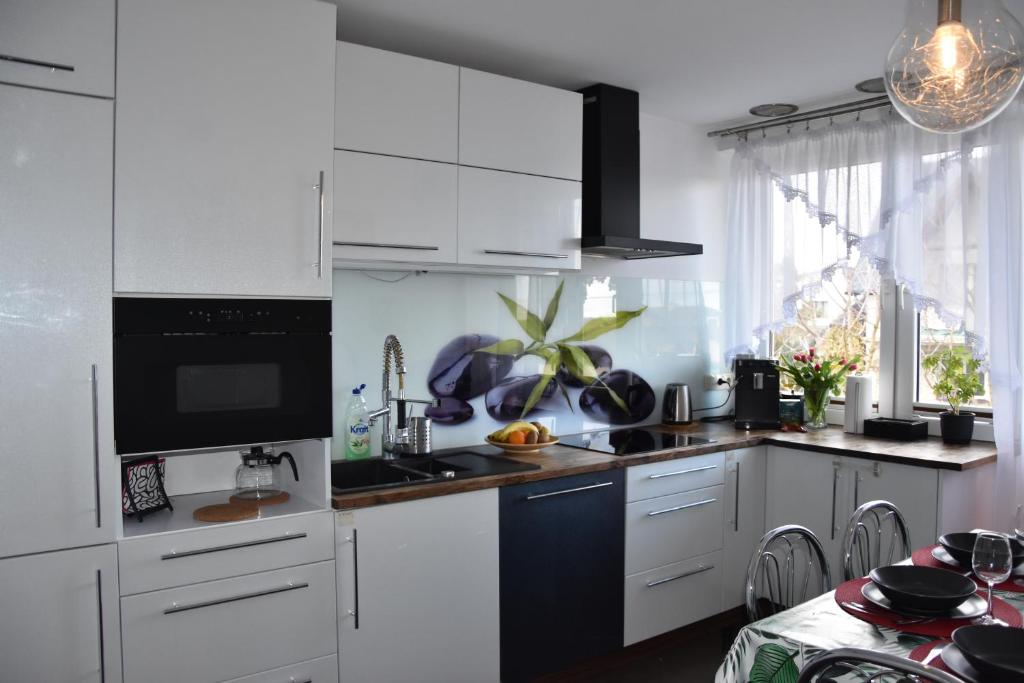 Kuchyň nebo kuchyňský kout v ubytování Apartament Night Premium Krakow