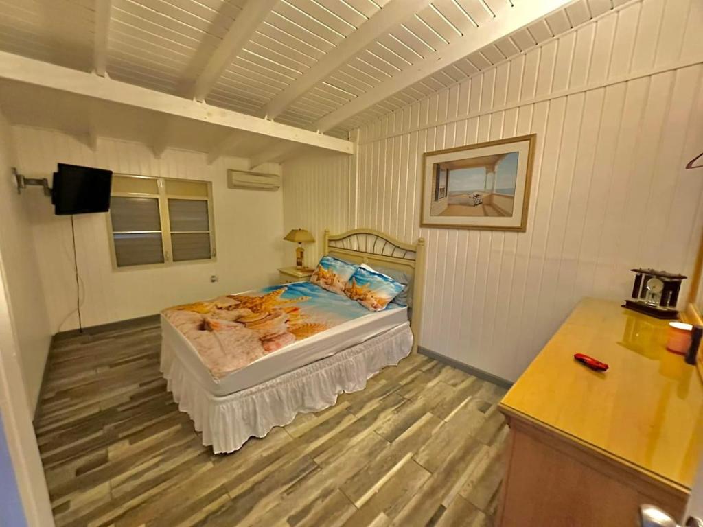 a bedroom with a bed and a television in it at Sea Breeze Paradise in Cabo Rojo