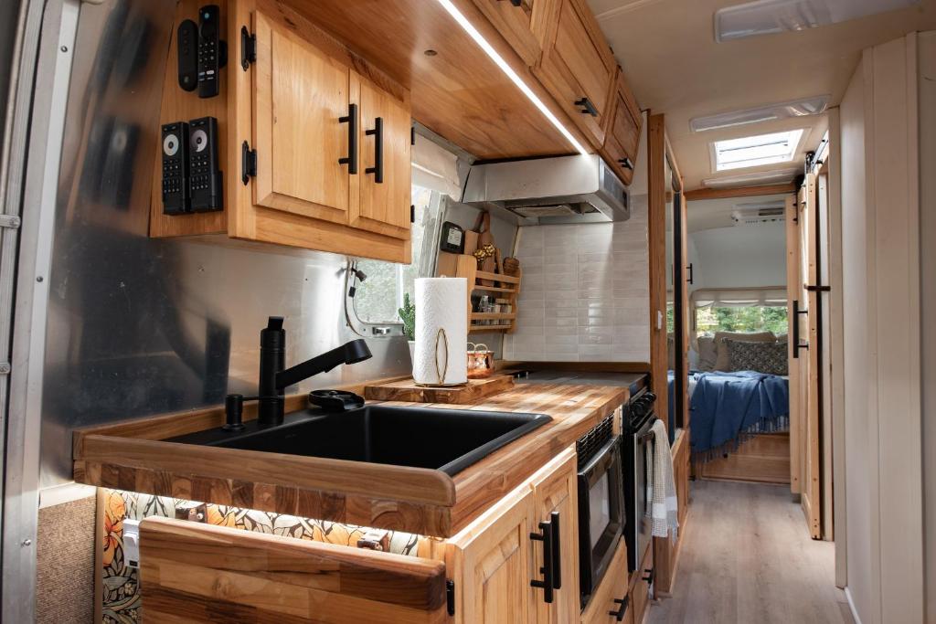 Kuchyň nebo kuchyňský kout v ubytování Cozy Lakefront Airstream - Private Deck and Firepit - Sleeps 6