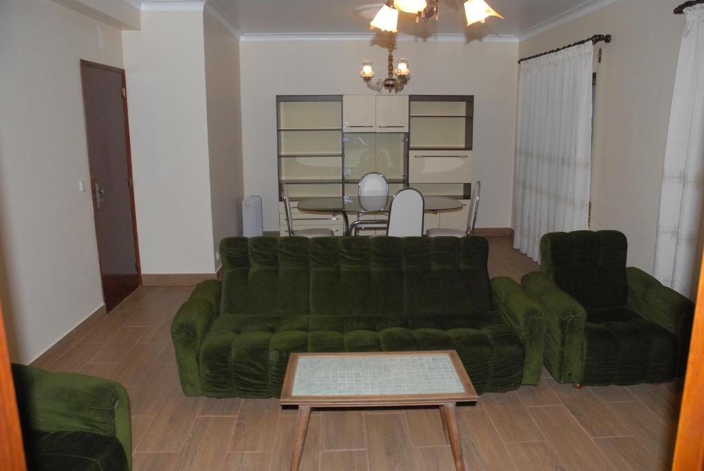 sala de estar con sofá verde y mesa en Apartamento Tatiana, en Seia