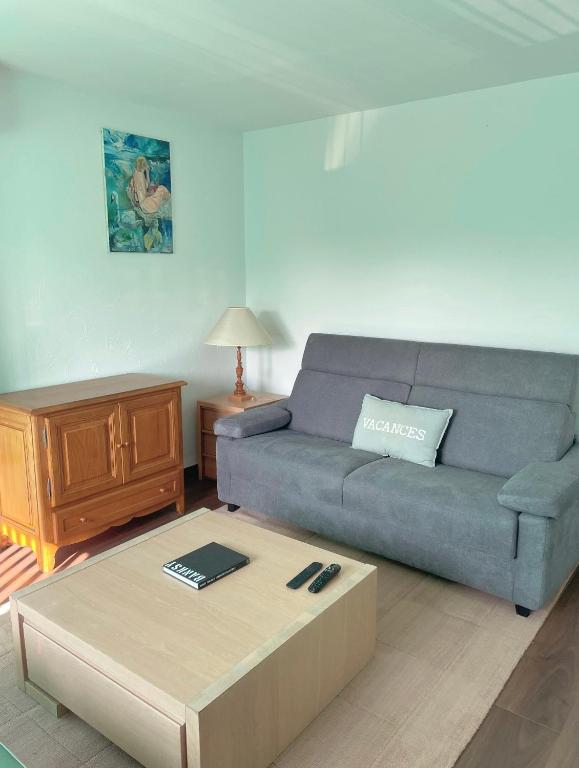 un salon avec un canapé et une table basse dans l'établissement Appartement entre lac et montagne, à Thonon-les-Bains