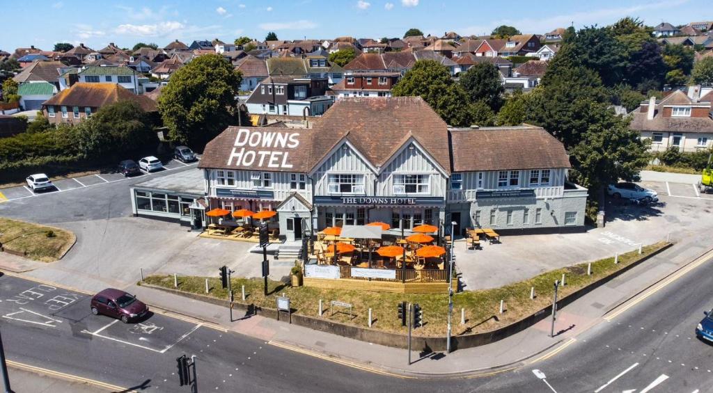 an aerial view of a dunns hotel on a city street at Downs Hotel in Stanmer