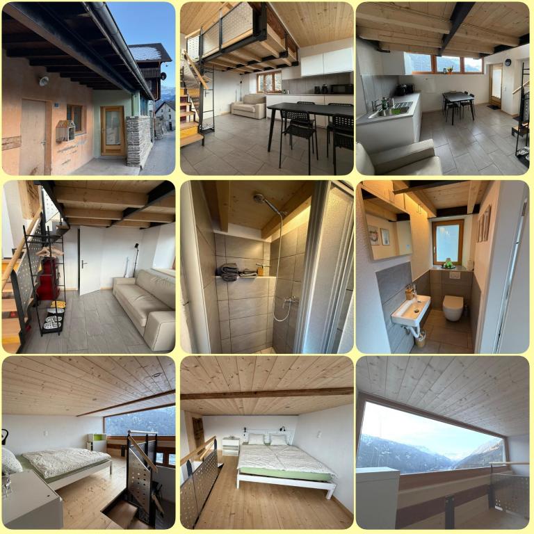 a collage of photos of a living room and a house at Bed&Cheese Deggio in Quinto