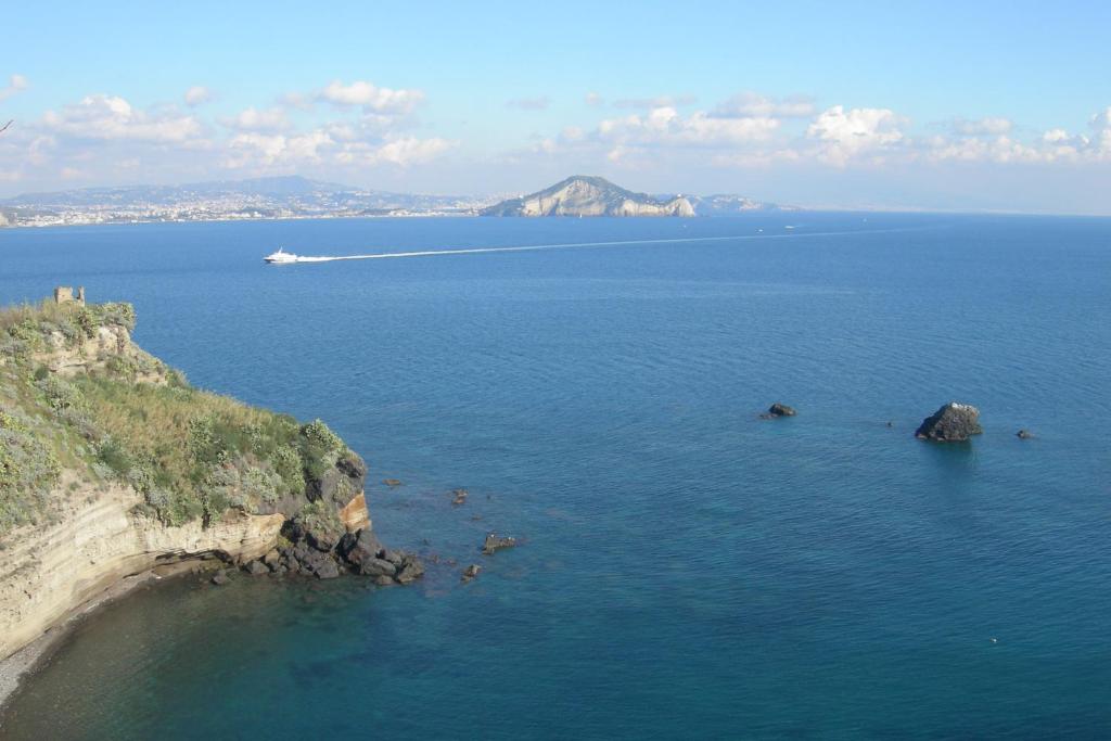 an aerial view of the ocean with a cruise ship at Albergo 'La Vigna' in Procida