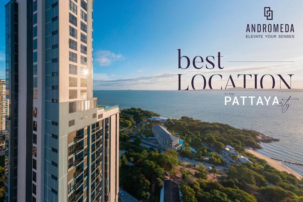 a poster of a building with the words best location at Sea View 2 Bed Room Luxury - Perfect Location in Pattaya South