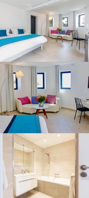 un collage de deux photos d'une pièce dans l'établissement Cap Antibes Villa, à Antibes