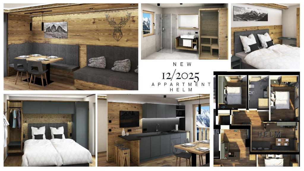 a collage of photos of a bedroom and a room at Apartment Waldheim - Alpine Elegance in Sesto