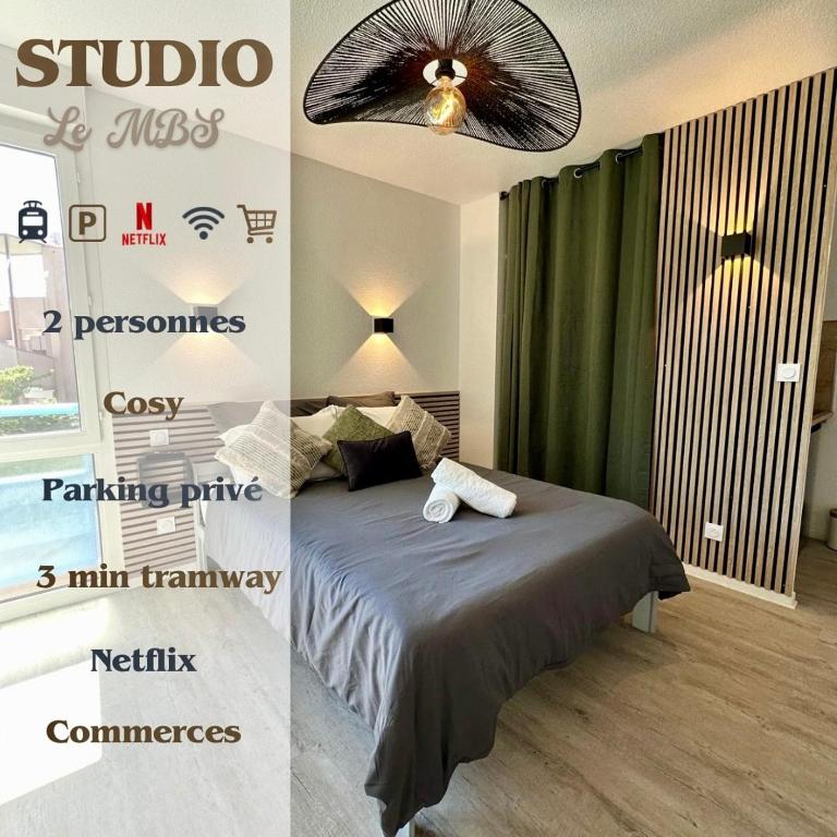 - un lit à baldaquin dans l'établissement Studio MBS 1 - Cosy, Tram, Wifi, Parking, Equipé, à Montpellier