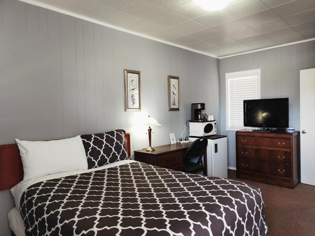 a hotel room with a bed and a television at Melsask Motel in Melville