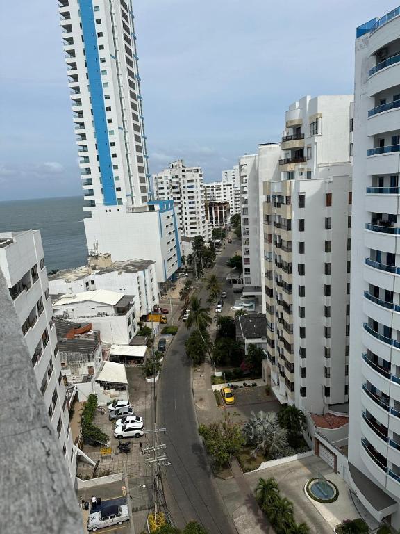 an aerial view of a city with tall buildings at Laguito Suites Cartagena in Cartagena de Indias