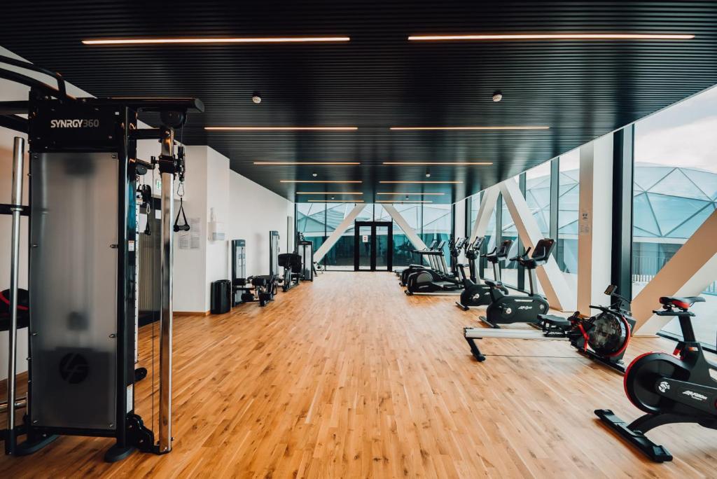 Gasperich Apt with Pool Gym & View的健身中心和/或健身设施