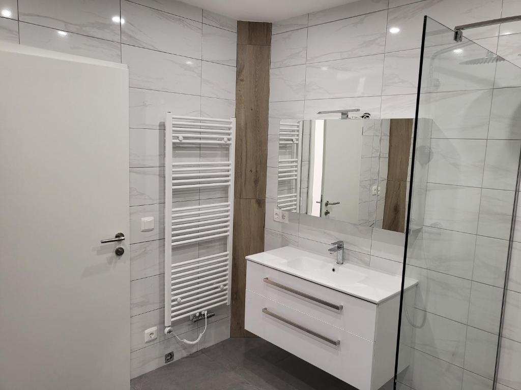 Koupelna v ubytování Appartements und Vinoteka DAVID