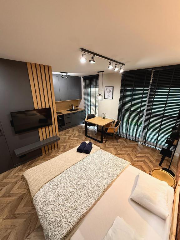 Posteľ alebo postele v izbe v ubytovaní Apartament Bubble z darmowym parkingiem