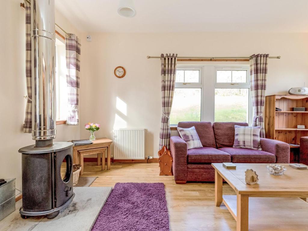 ein Wohnzimmer mit einem Sofa und einem Holzofen in der Unterkunft Holiday Home Foxglove cottage by Interhome in Straiton