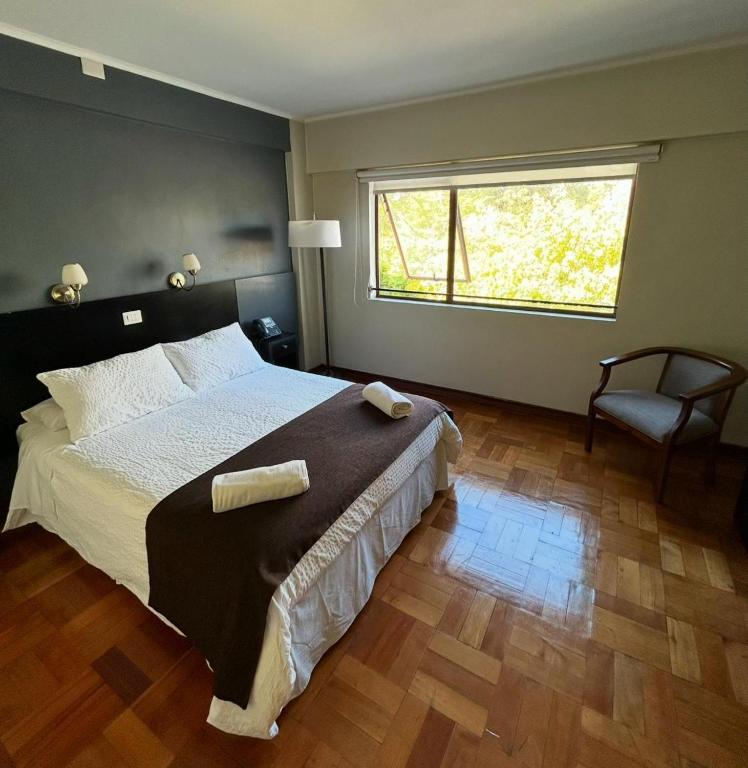 a bedroom with a large bed and a window at Hotel Plaza Ñuñoa in Santiago