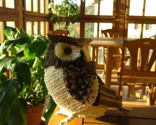 an owl sitting on top of a table at Hotelapartamentos Torres in Selorio