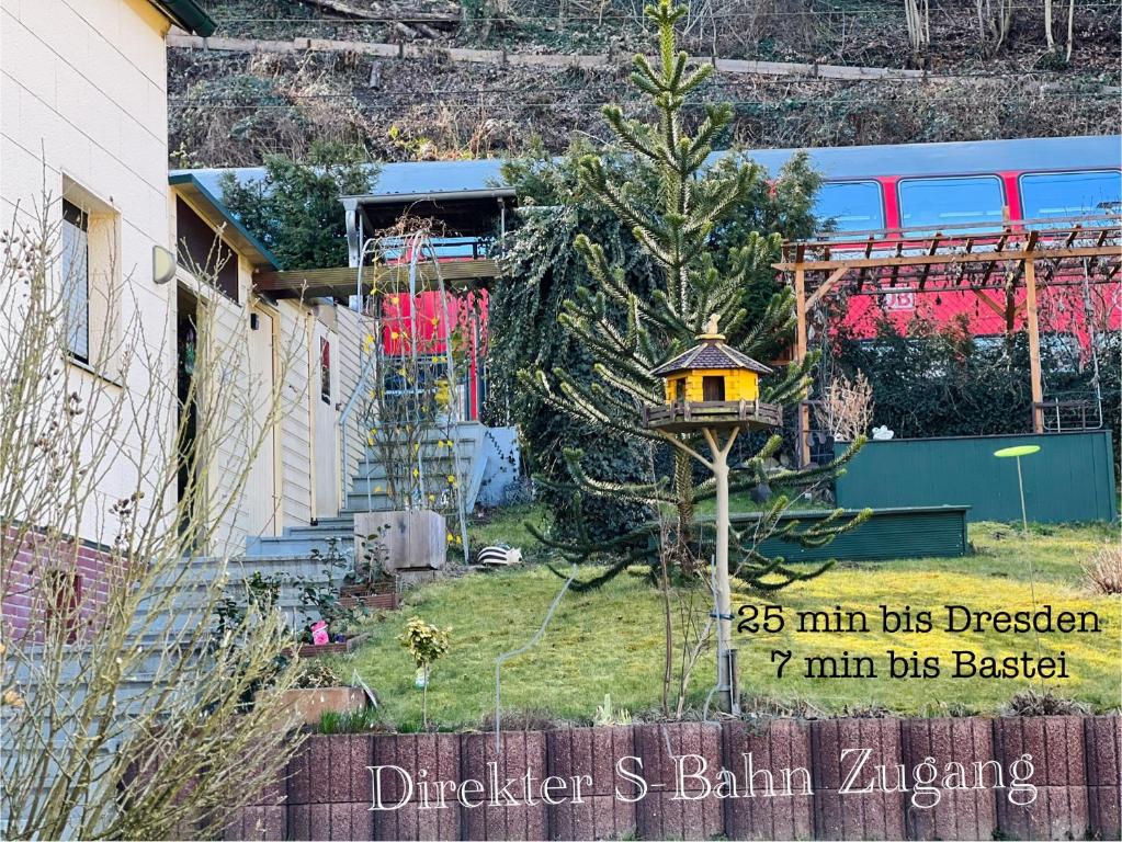 A garden outside Ferienhaus am Elberadweg mit Sauna & Kamin - Natur, Erholung & S-Bahn-Anbindung - Saxon Oase