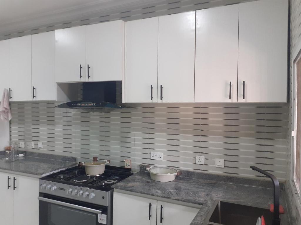 Kuchyň nebo kuchyňský kout v ubytování Whitestown apartments