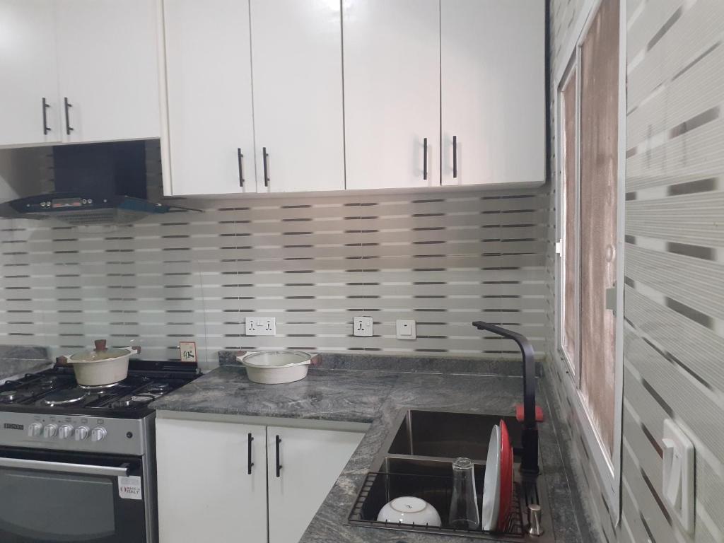 Kuchyň nebo kuchyňský kout v ubytování Whitestown apartments