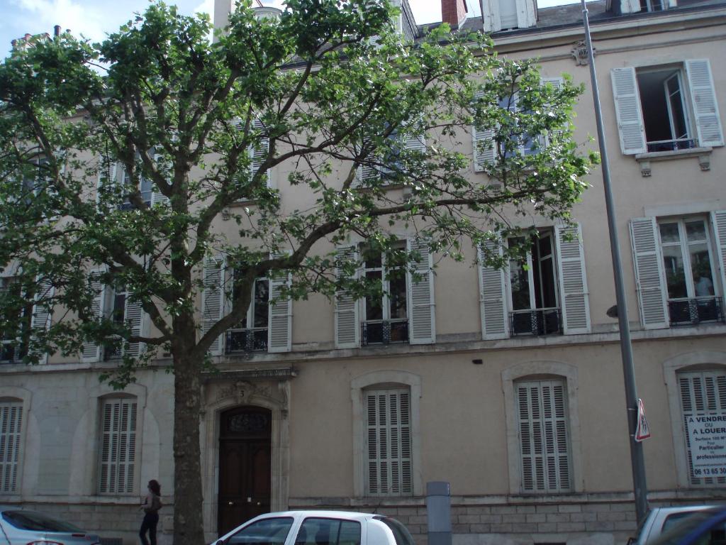 un bâtiment avec un arbre devant lui dans l'établissement DIJON entre gare et cathedrale, à Dijon