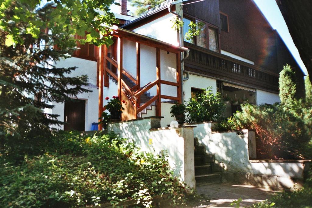 ein Haus mit einer Treppe davor in der Unterkunft Pension Fischer in Plauen