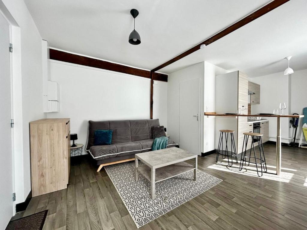 un salon avec un canapé et une table dans l'établissement Le Carnot, proche de la Gare, à Limoges