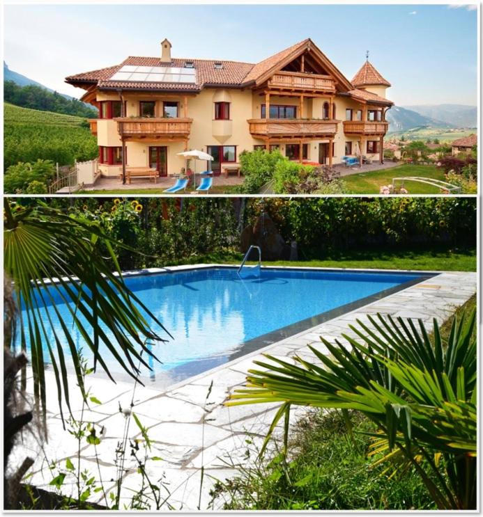 two pictures of a house and a swimming pool at Gleifhof in Appiano sulla Strada del Vino