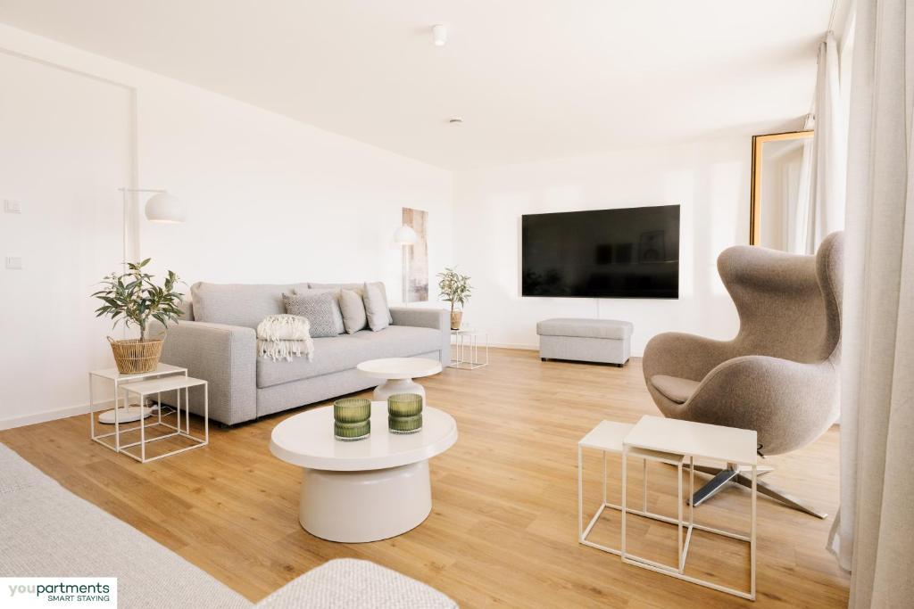 TV a/nebo společenská místnost v ubytování 124 QM - Exklusiv & Top angebunden - Werse Loft by youpartments