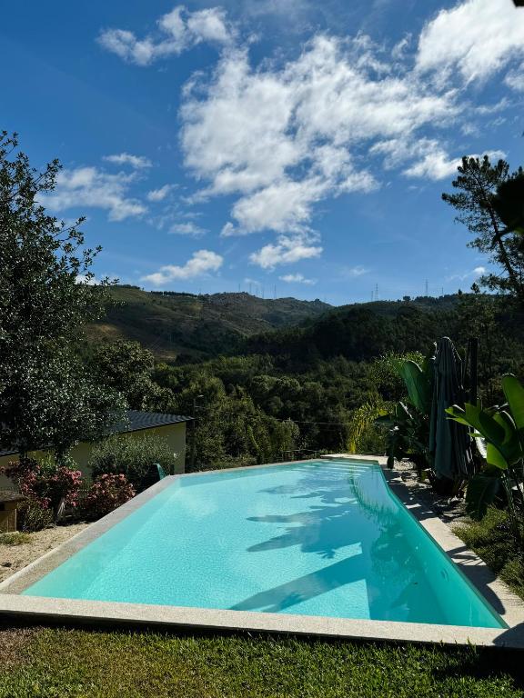 a swimming pool with a view of the mountains at Streliciahouse in Braga
