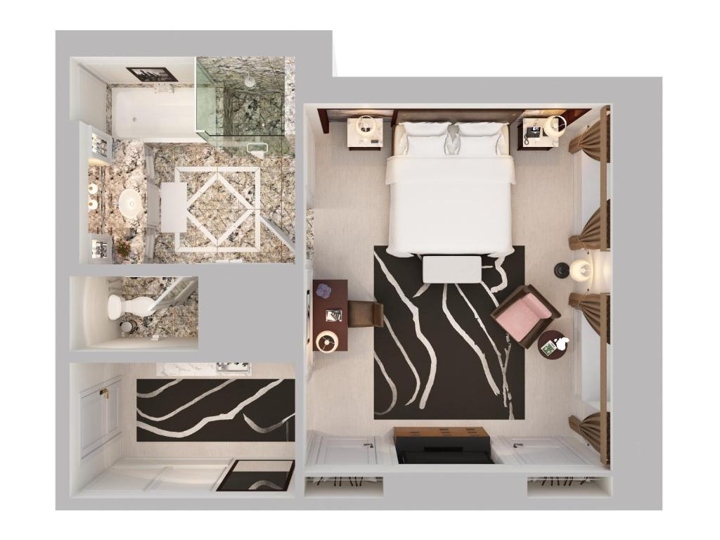 a collage of three photos of a small room at The Ritz-Carlton New York, Central Park in New York