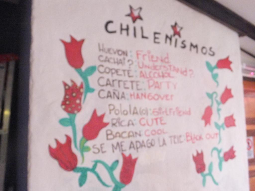 a menu for a restaurant with red flowers at Aji Hostel in Santiago