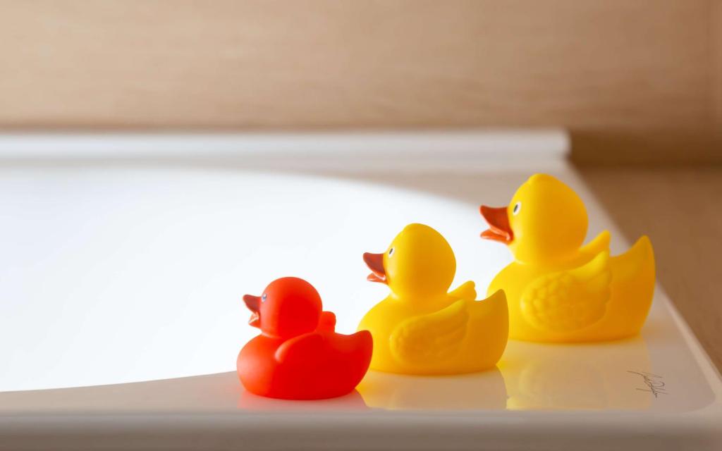 three rubber ducks sitting on top of a plate at DoubleTree By Hilton Moscow - Vnukovo Airport Hotel in Vnukovo