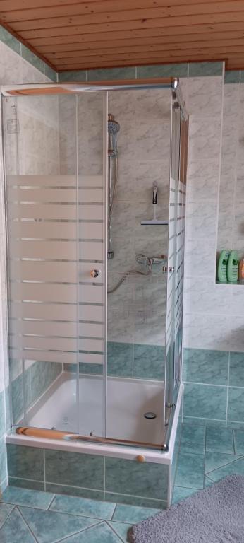 Koupelna v ubytování Ferienhaus Töpferblick-Hartau