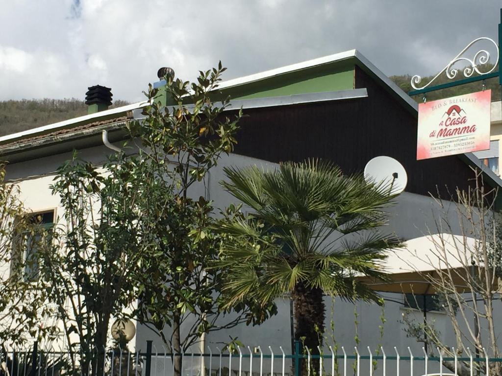 a black building with a palm tree in front of it at A casa di mamma in Rieti