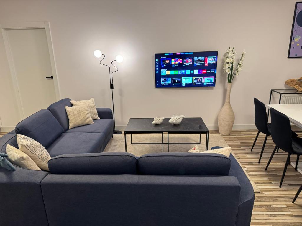 TV a/nebo společenská místnost v ubytování Comfy Apartments - Transatlantyk Lux