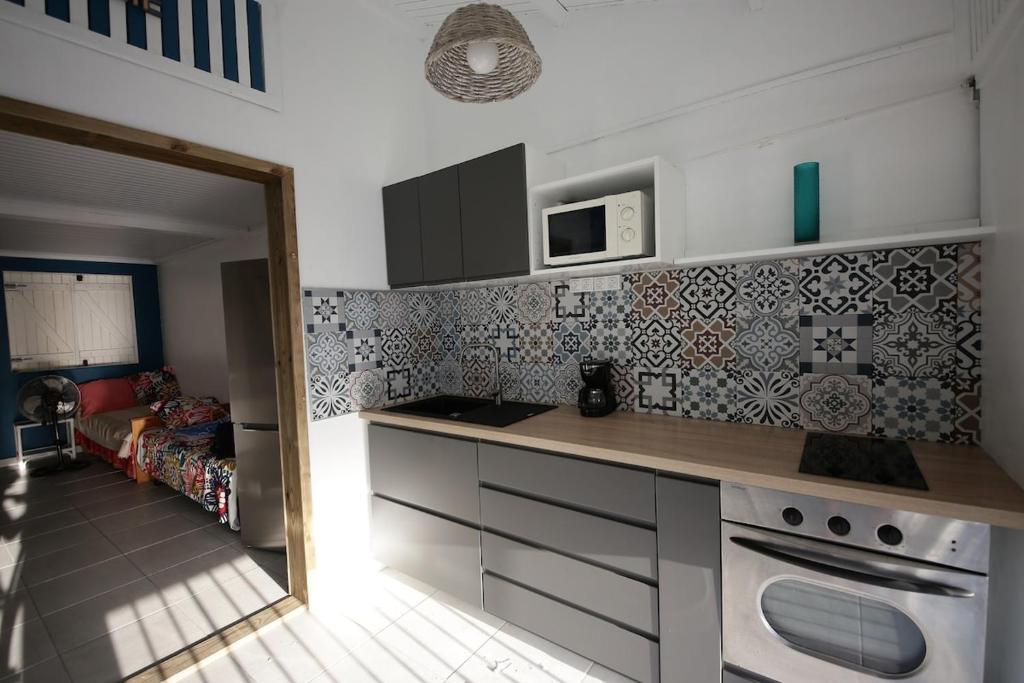 Kuchyň nebo kuchyňský kout v ubytování Le cocotier bleu