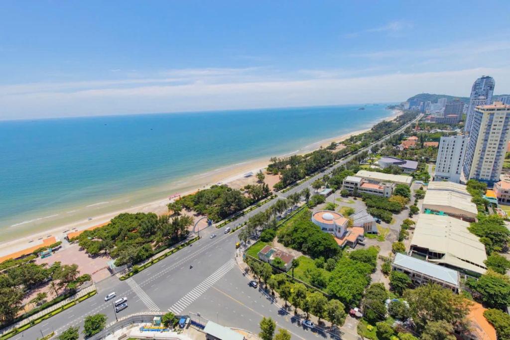 an aerial view of a beach and the ocean at Condotel CSJ Vũng Tàu - Apartment Luxury CSJ Vung Tau in Vung Tau