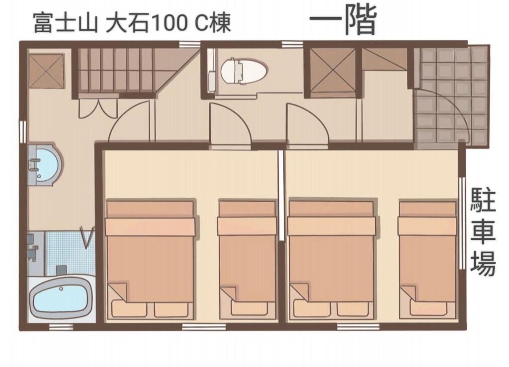 Půdorys ubytování NewOpen大石100C 展望台富士山と河口湖を望む近大石公園歩いて4分