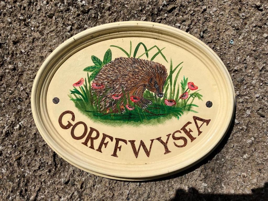 Ein Frisbee mit einem Bild eines Igels drauf. in der Unterkunft Cosy cottage in Snowdonia hamlet in Frongoch