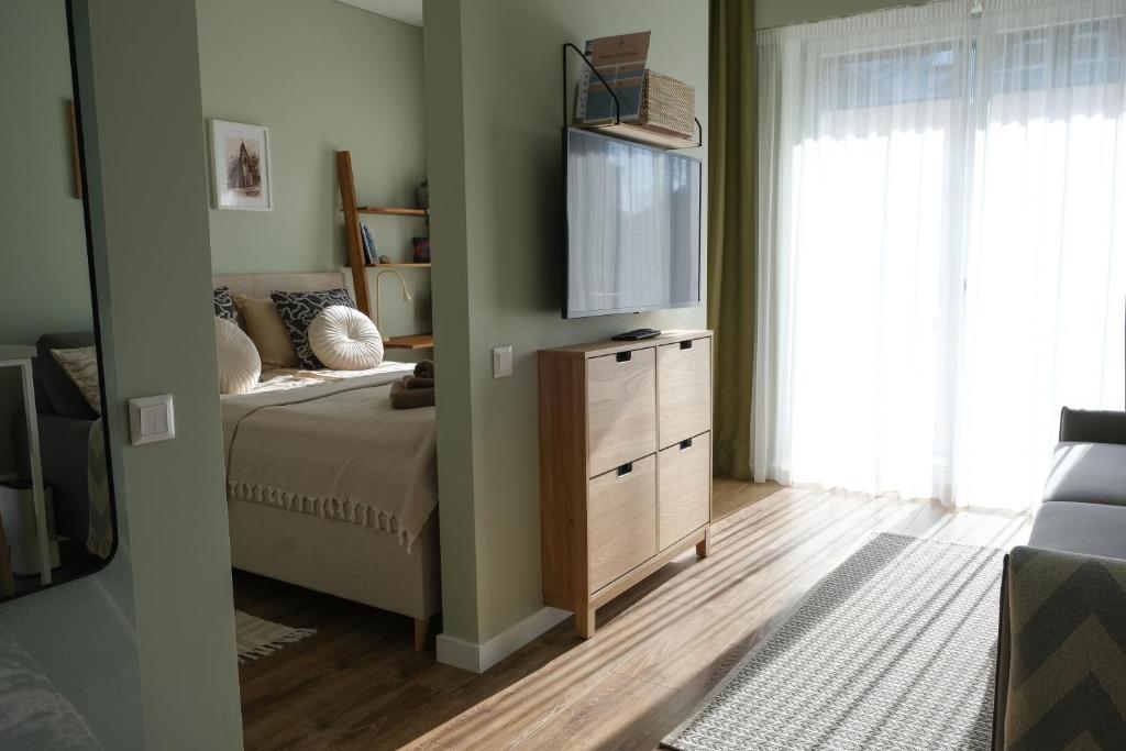 TV a/nebo společenská místnost v ubytování Neringarent STUDIO-APARTAMENTAI