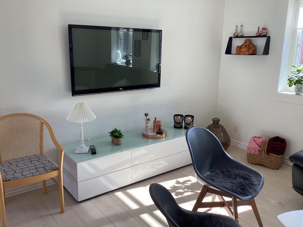 TV a/nebo společenská místnost v ubytování Dejlig feriehus i den gamle bydel