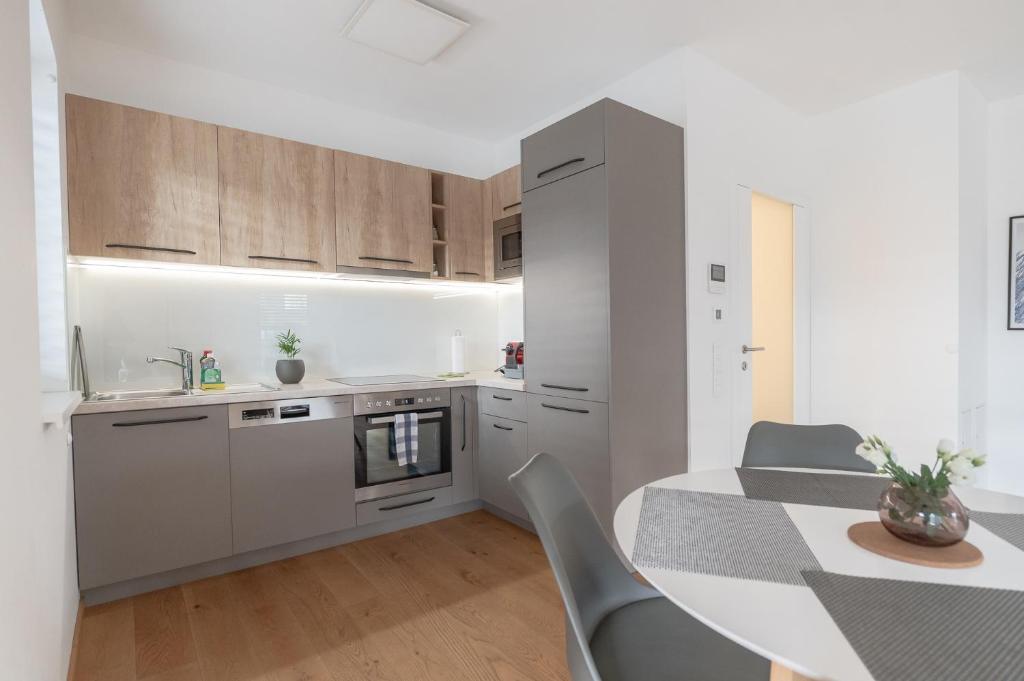 Kuchyň nebo kuchyňský kout v ubytování Amaria Downtown Aparthotel Villach