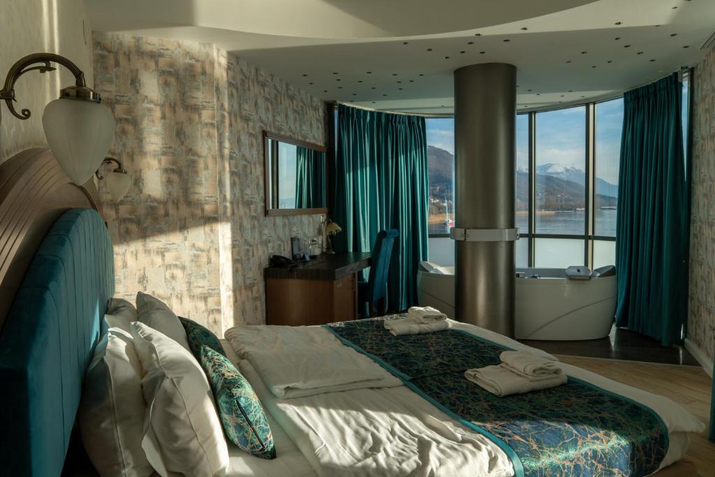 A private balcony over Lake Ohrid at golden hour