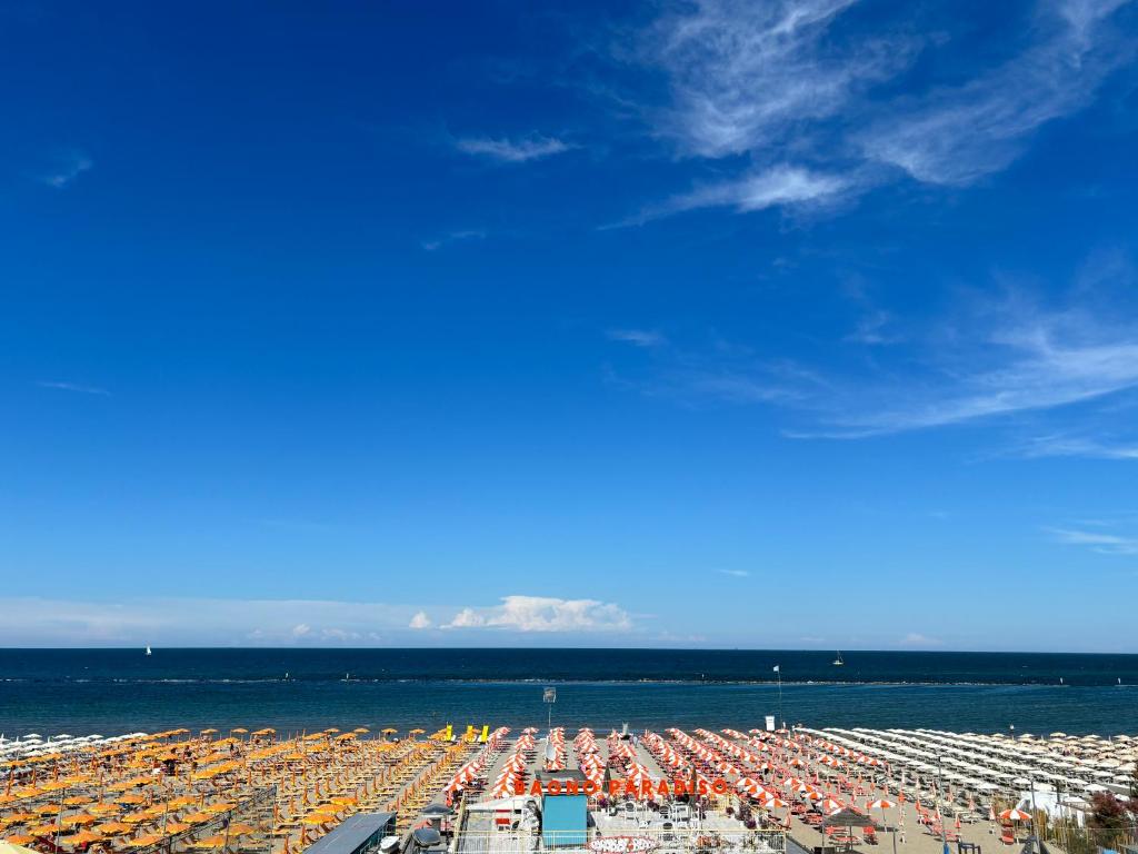an aerial view of a city with the ocean at La Corte Dei Mari Acquamarina in Cesenatico
