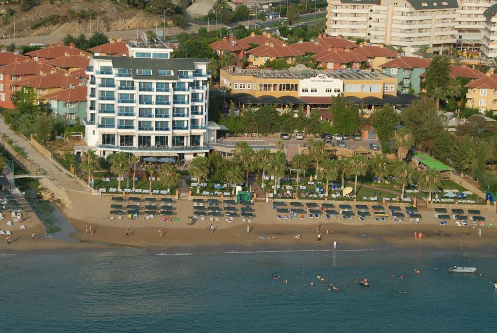 an aerial view of a beach with a resort at Venessa Beach Hotel in Avsallar