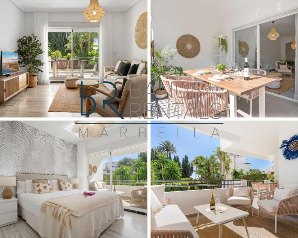 a collage of photos of a living room and dining room at Medina Garden 201 in Marbella