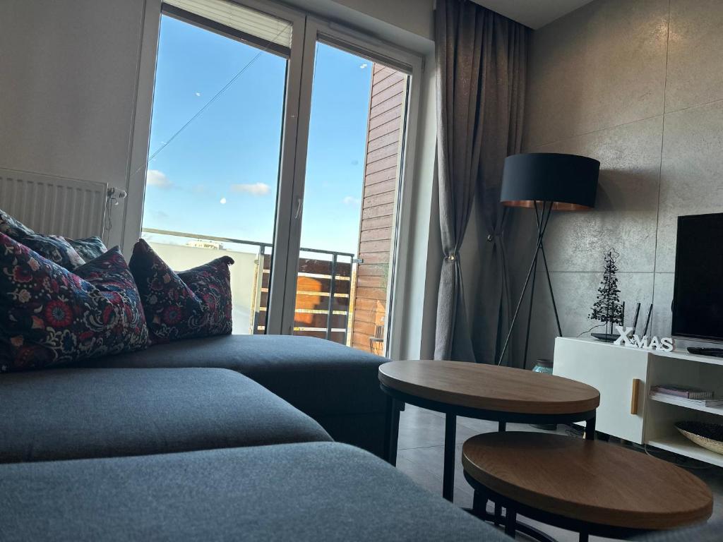 Televízia a/alebo spoločenská miestnosť v ubytovaní Apartament EcoPure Tychy