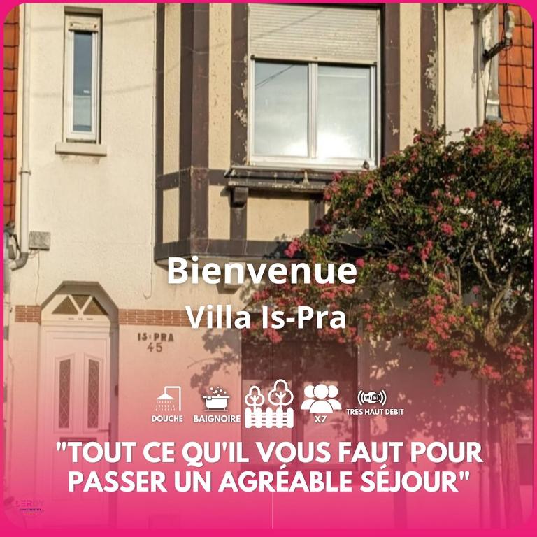 un panneau indiquant un bâtiment avec une fenêtre dans l'établissement Villa Is-Pra, à Le Touquet-Paris-Plage
