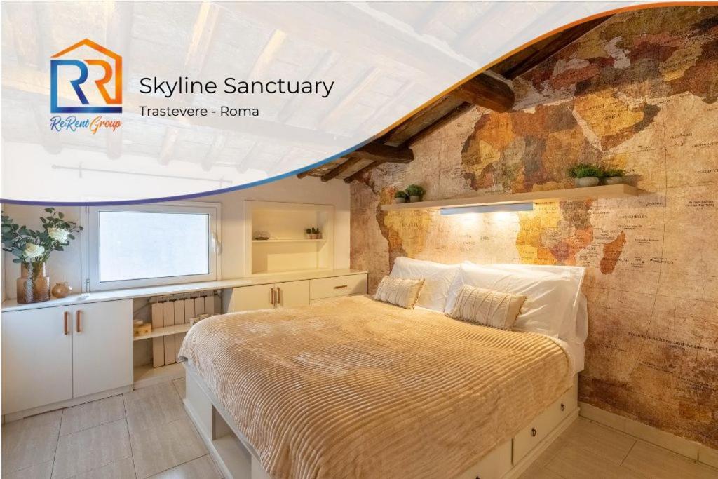 Postel nebo postele na pokoji v ubytování [15 min from Piazza Venezia] Skyline Sanctuary in Trastevere