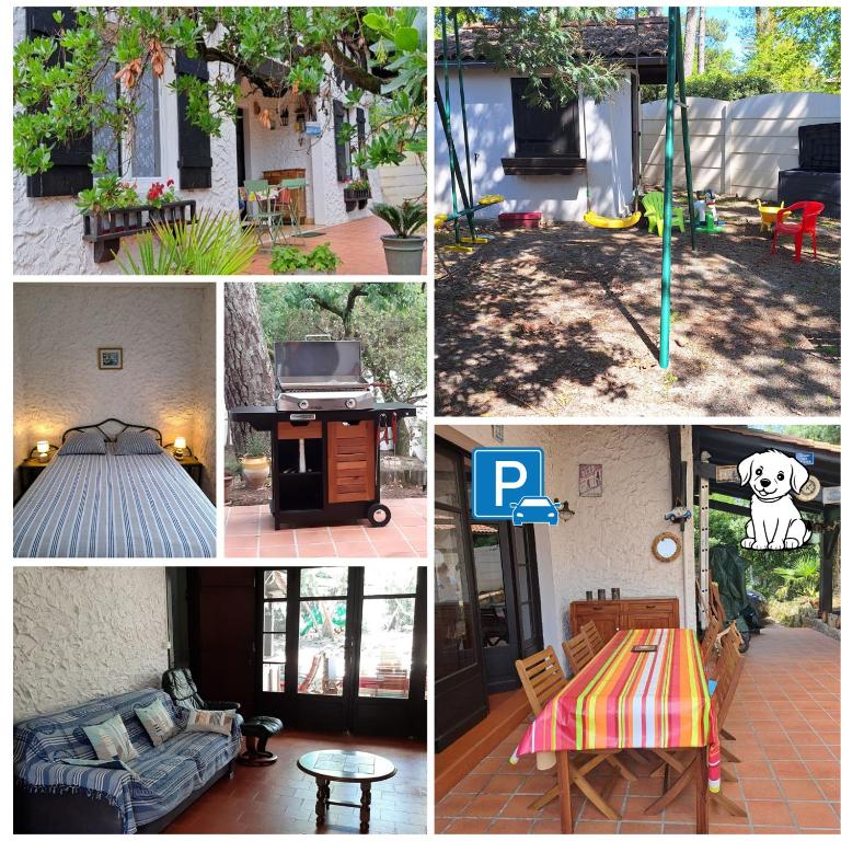 un collage de différentes photos d'une maison dans l'établissement Agréable maison au Pyla sur mer 6 personnes, à La Teste-de-Buch